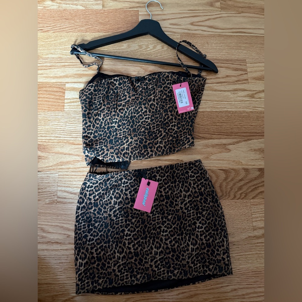 Edkited Cheetah Skirt Set